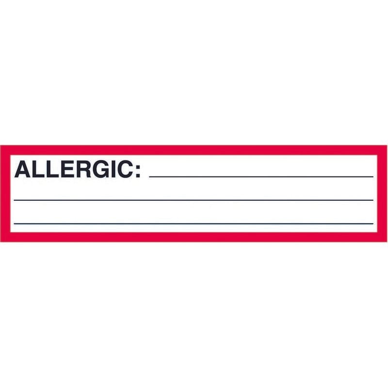 Allergy Warning Labels, ALLERGIC TO: - Red / White, 5-1/2" X 1-3/8" (Roll of 200)