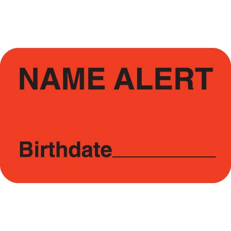 Attention/Alert Labels, NAME ALERT - Fl Red, 1-1/2" X 7/8" (Roll of 250)