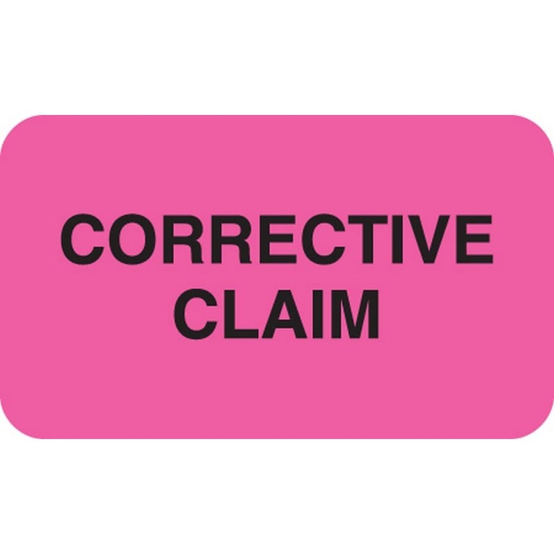 Insurance Collection Labels, CORRECTIVE CLAIM - Fl Pink, 1-1/2" X 7/8" (Roll of 250)