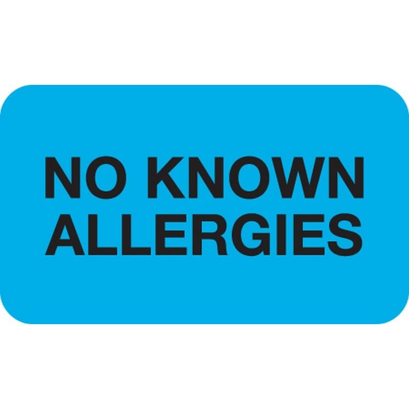 Allergy Warning Labels, NO KNOWN ALLERGIES - Lt Blue, 1-1/2" X 7/8" (Roll of 250)