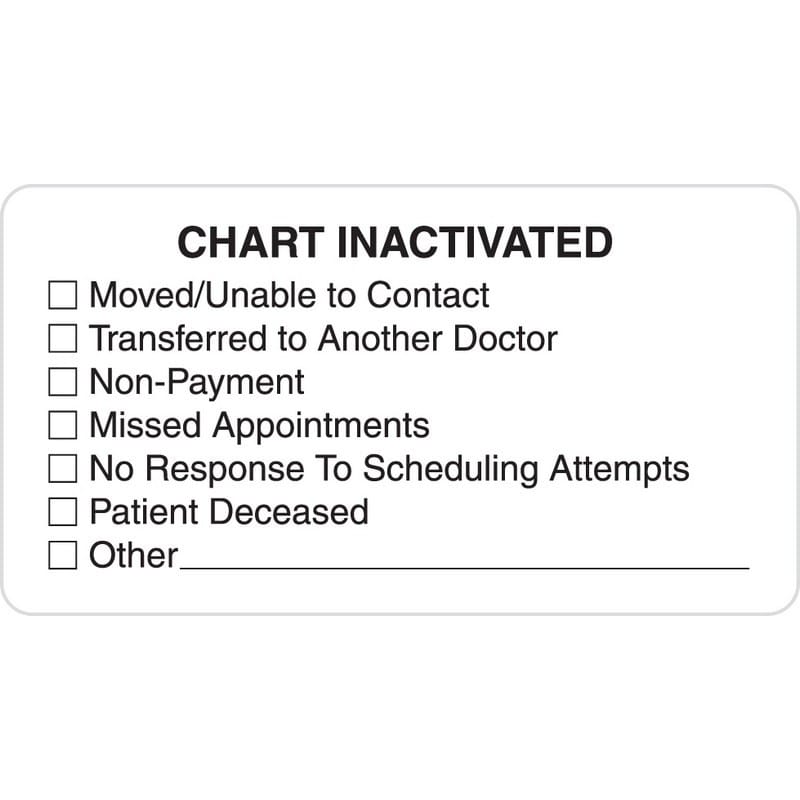 Chart Labels, CHART INACTIVATED - White, 3-1/4" X 1-3/4" (Roll of 250)