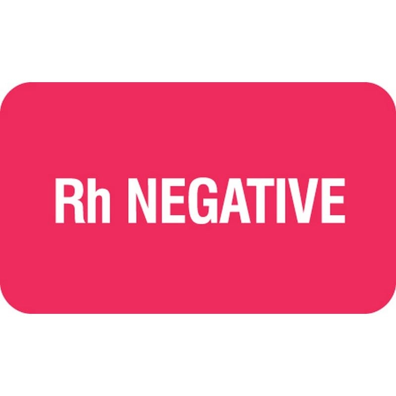 Chart Labels, Rh NEGATIVE - Red, 1-1/2" X 7/8" (Roll of 250)