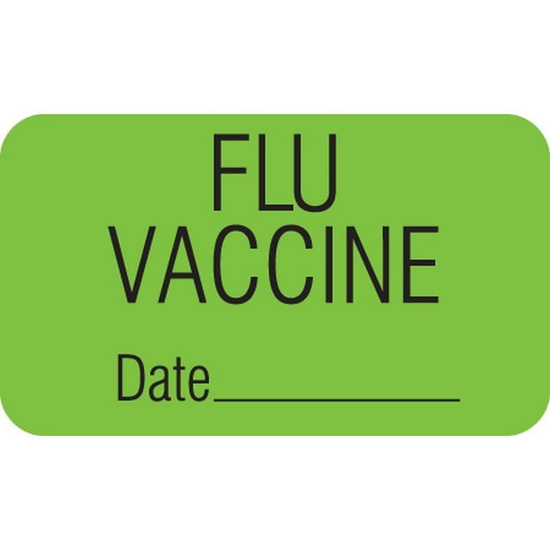 Chart Labels, FLU VACCINE - Fl Green, 1-1/2" X 7/8" (Roll of 250)