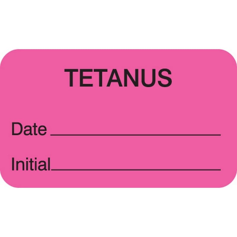 Chart Labels, TETANUS - Fl Pink, 1-1/2" X 7/8" (Roll of 250)