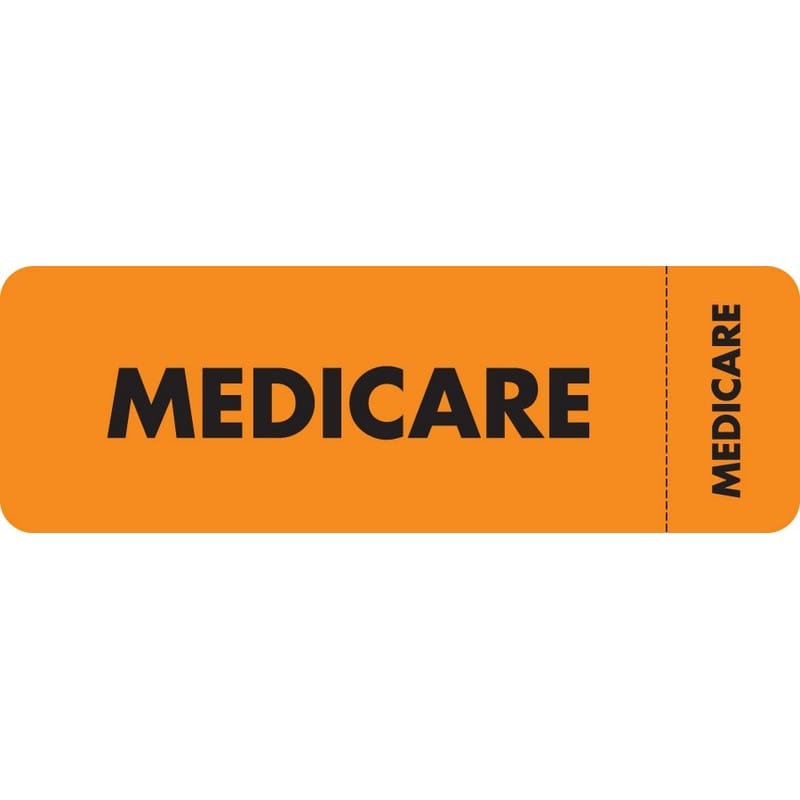 Insurance Labels, MEDICARE - Fl Orange (Wrap-around), 3" X 1" (Roll of 250)