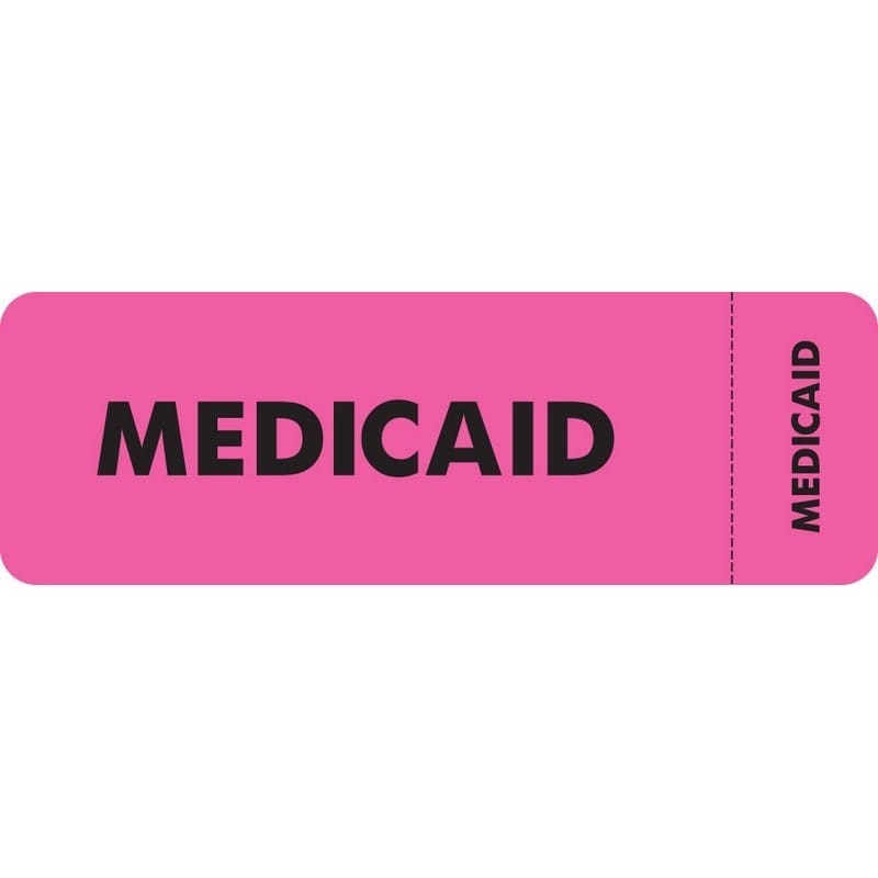 Insurance Labels, MEDICAID - Fl Pink (Wrap-around), 3" X 1" (Roll of 250)