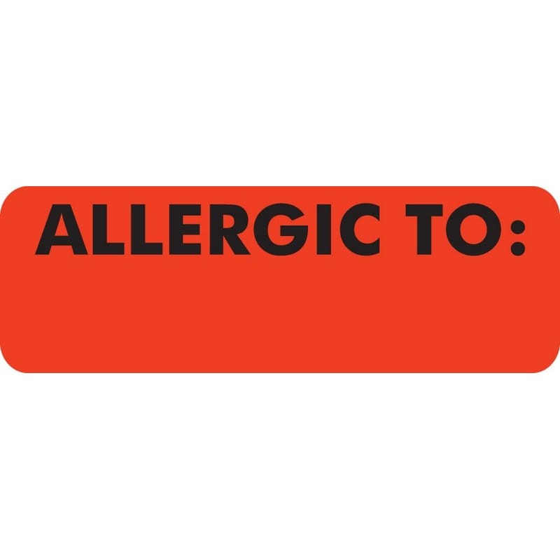 Allergy Warning Labels, ALLERGIC TO: - Fl Red, 3" X 1" (Roll of 250)