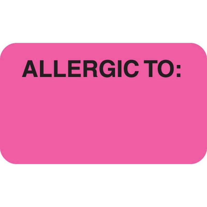 Allergy Warning Labels, ALLERGIC TO: - Fl Pink, 1-1/2" X 7/8" (Roll of 250)