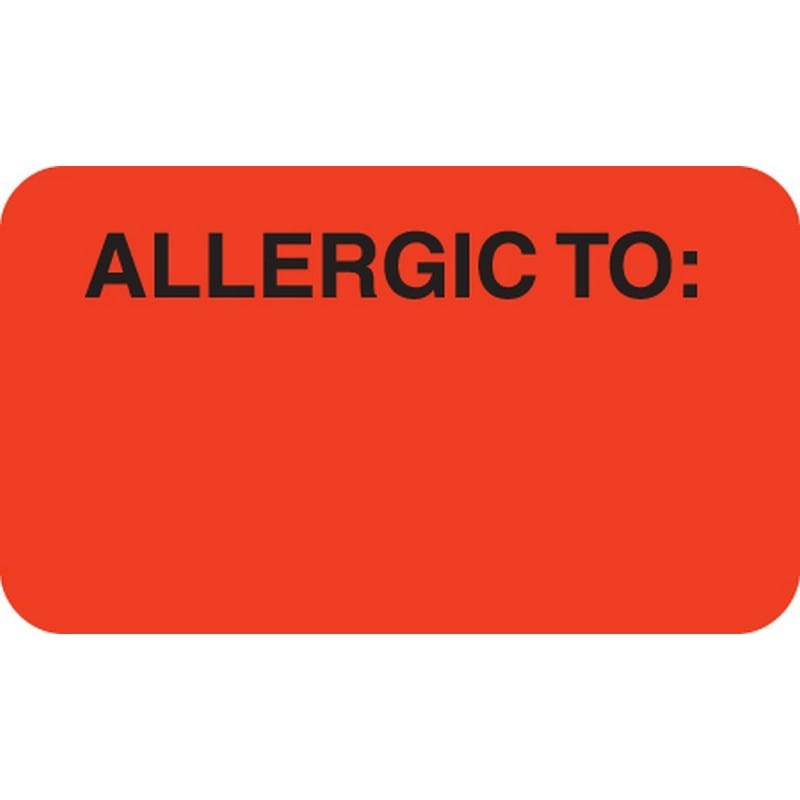 Allergy Warning Labels, ALLERGIC TO: - Fl Red, 1-1/2" X 7/8" (Roll of 250)