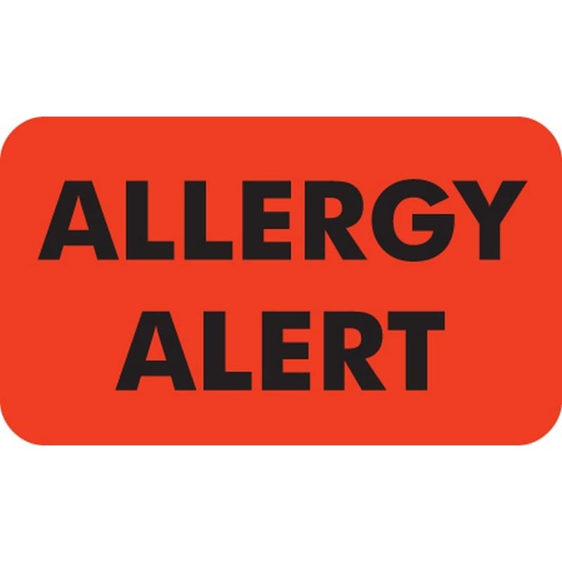 Allergy Warning Labels, Allergy Alert - Fl Red, 1-1/2" X 7/8" (Roll of 250)
