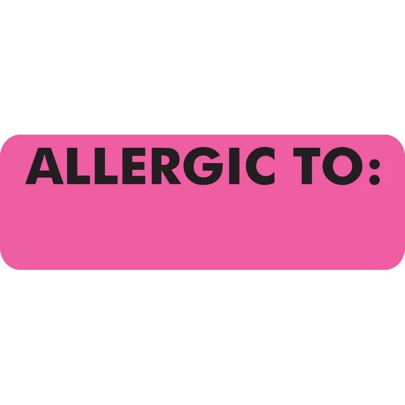 Allergy Warning Labels, ALLERGIC TO: - Pink, 3" X 1" (Roll of 250)