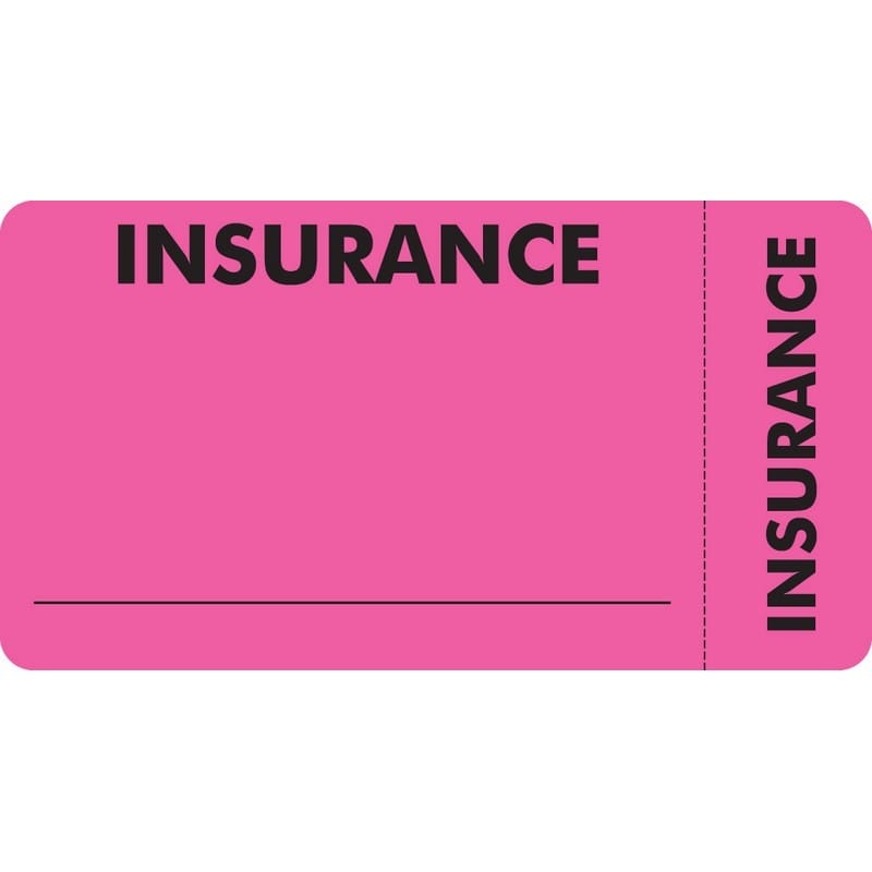 Insurance Labels, INSURANCE - Fl Pink (Wrap-Around), 3-1/4" X 1-3/4" (Roll of 250)