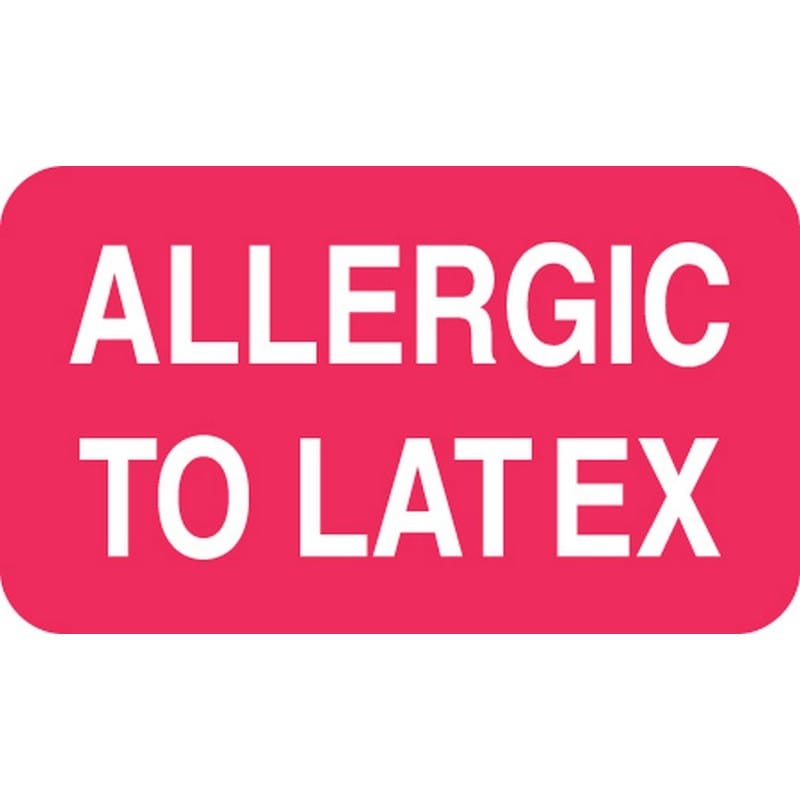 Allergy Warning Labels, ALLERGIC TO LATEX - Red, 1-1/2" X 7/8" (Roll of 250)