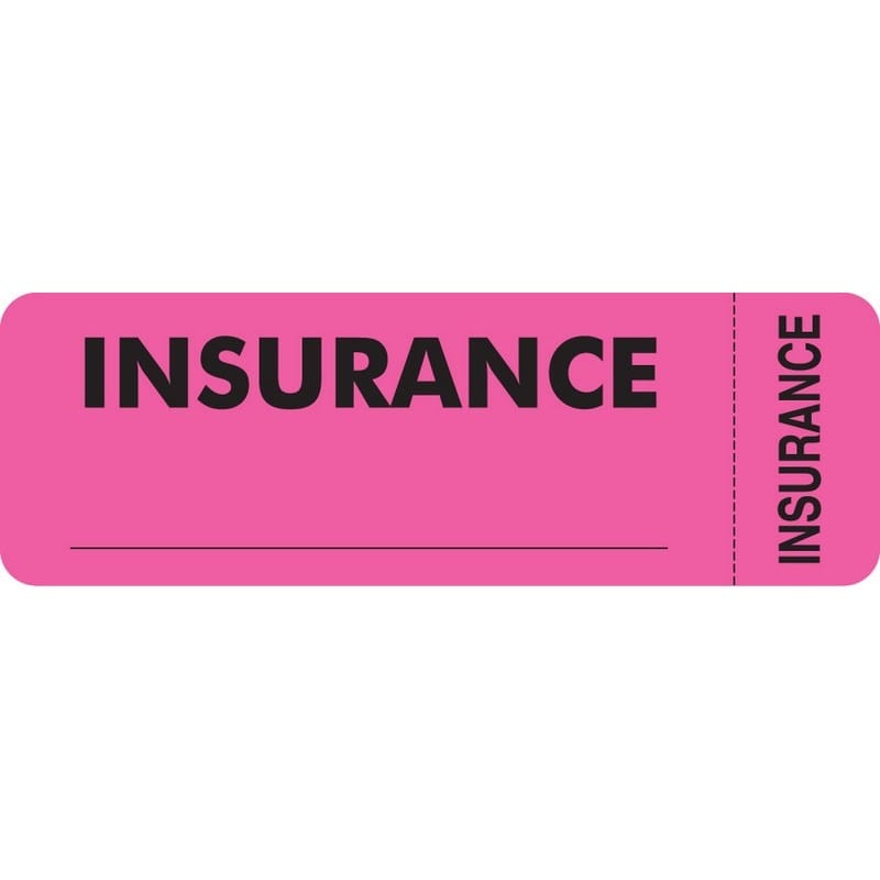 Insurance Labels, INSURANCE - Fl Pink (Wrap-around), 3" X 1" (Roll of 250)
