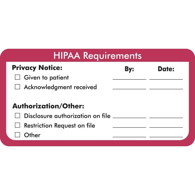 HIPAA Labels, HIPAA Requirements - Red/White, 4" X 2-1/2" (Roll of 250)