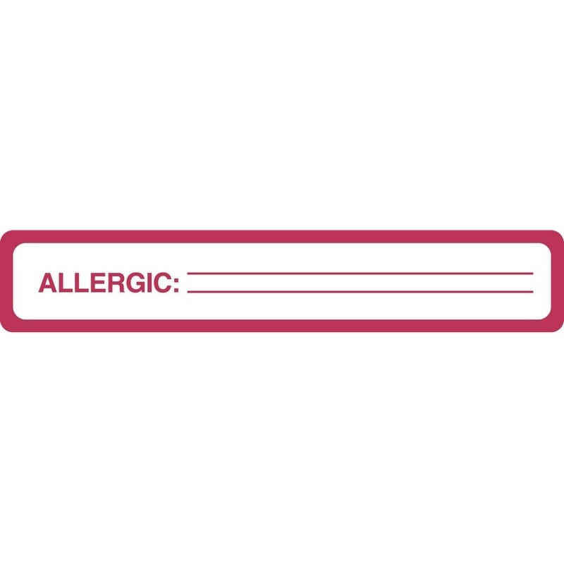 Allergy Warning Labels, ALLERGIC: - Red/White, 5-1/2" X 1" (Roll of 240)