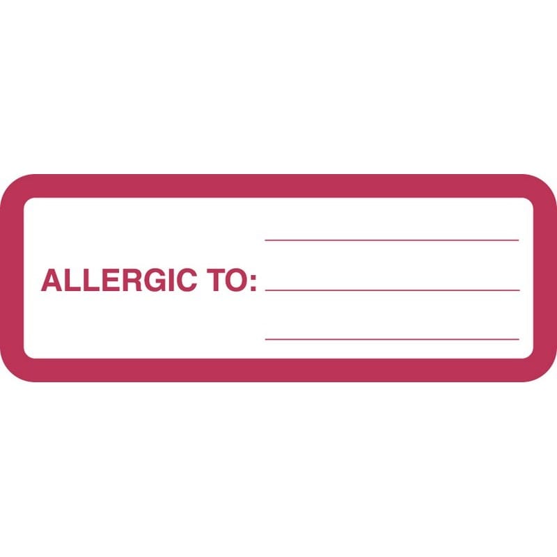 Allergy Warning Labels, ALLERGIC TO: - Red/White, 3" X 1" (Roll of 250)