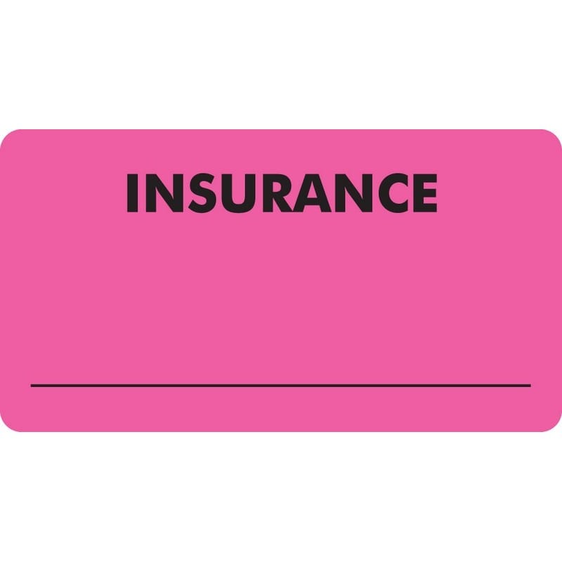 Insurance Labels, INSURANCE - Fl Pink, 3-1/4" X 1-3/4" (Roll of 250)