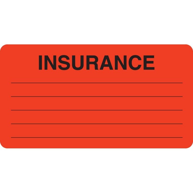 Insurance Labels, INSURANCE - Fl Red, 3-1/4" X 1-3/4" (Roll of 250)