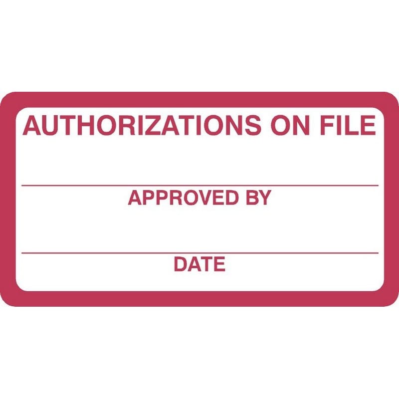 HIPAA Labels, Authorizations on File - Red/White, 3-1/4" X 1-3/4" (Roll of 250)