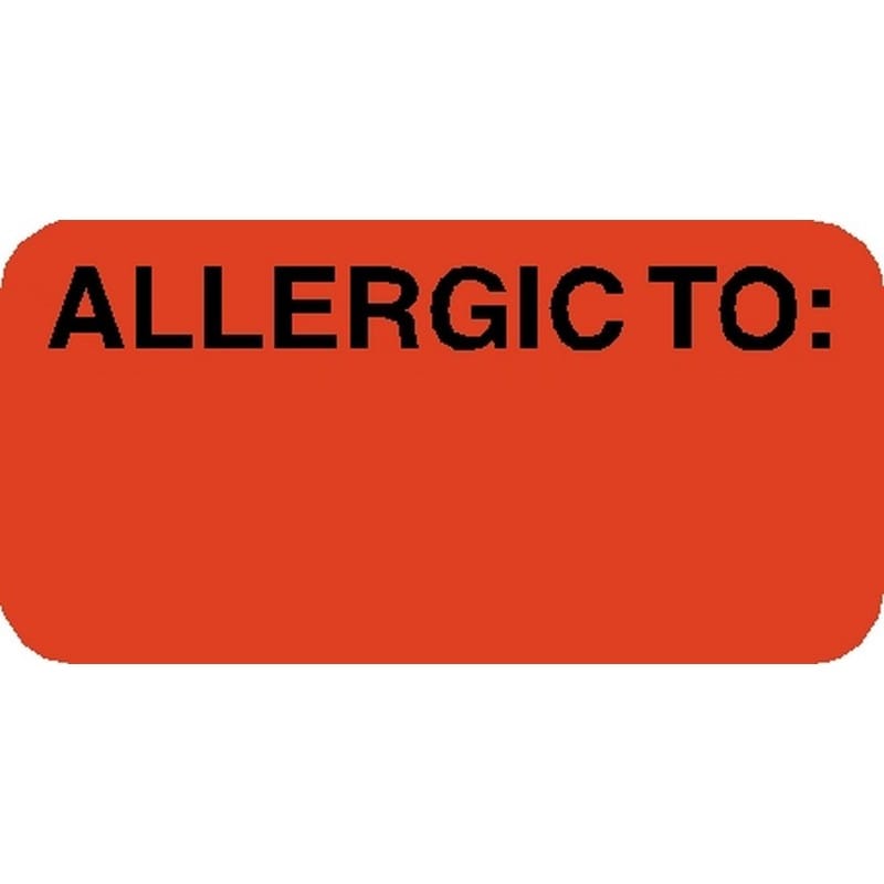 Allergy Warning Labels, ALLERGIC TO: - Fl Red, 1-1/2" X 3/4" (Roll of 250)
