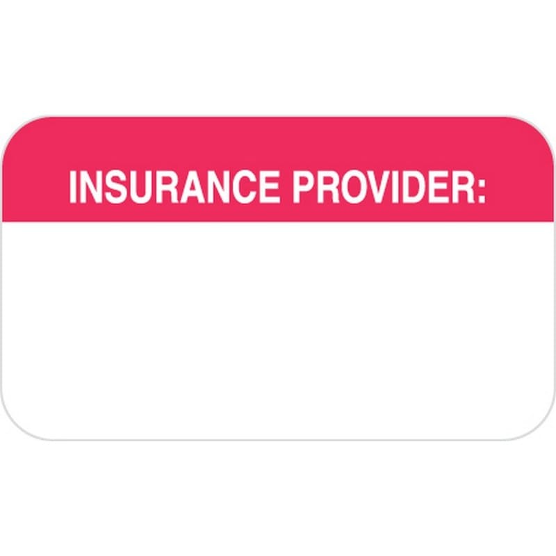 Insurance Labels, INSURANCE PROVIDER - Red/White, 1-1/2" X 7/8" (Roll of 250)