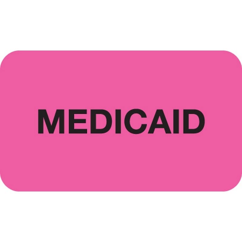 Insurance Labels, MEDICAID - Fl Pink, 1-1/2" X 7/8" (Roll of 250)