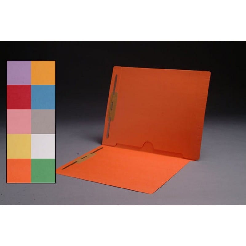 11pt Orange Folders, Full Cut END TAB, Letter Size, Full Back Pocket, Fasteners Pos #1 & #3 (Box of 50)