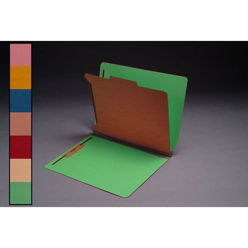 18pt Green Classification Folders, Full Cut END TAB, Letter Size, 1 Divider, Duo Fasteners (Box of 15)
