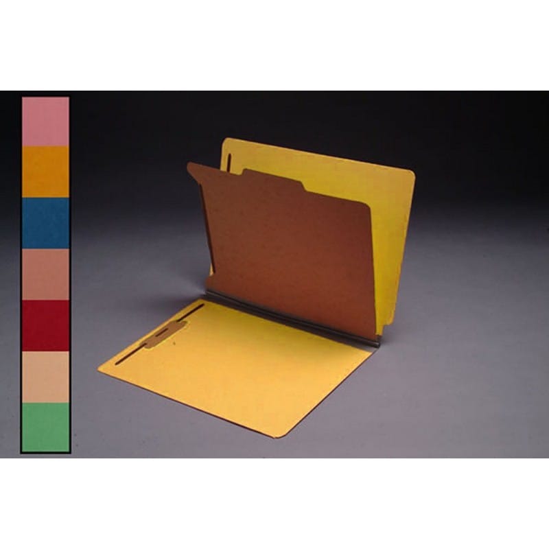 18pt Yellow Classification Folders, Full Cut END TAB, Letter Size, 1 Divider, Duo Fasteners (Box of 15)