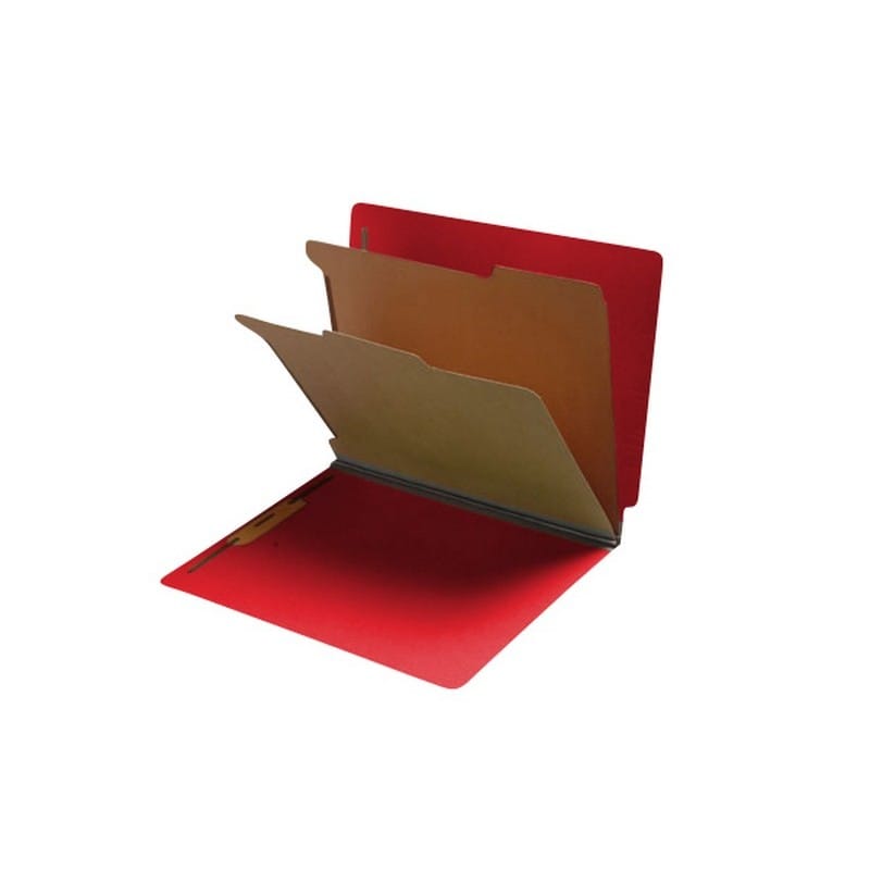 18pt Red Classification Folders, Full Cut END TAB, Letter Size, 2 Divider, Duo Fasteners (Box of 10)