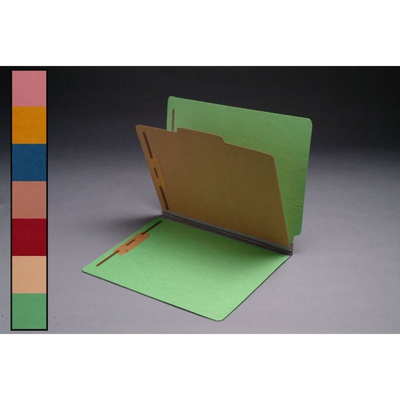 18pt Green Classification Folders, Full Cut END TAB, Letter Size, 1 Divider, Bonded Fasteners (Box of 15)