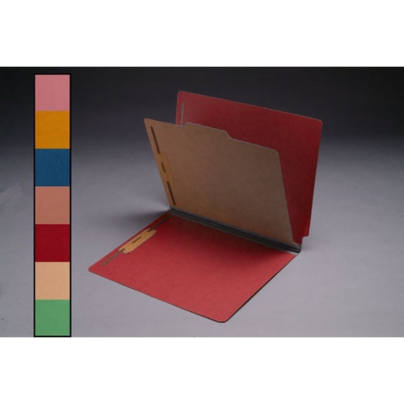 18pt Red Classification Folders, Full Cut END TAB, Letter Size, 1 Divider, Bonded Fasteners (Box of 15)