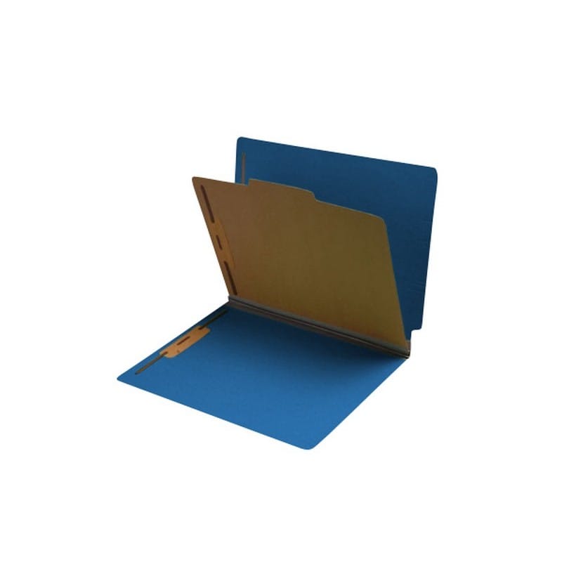 18pt Dark Blue Classification Folders, Full Cut END TAB, Letter Size, 2 Divider, Bonded Fasteners (Box of 10)