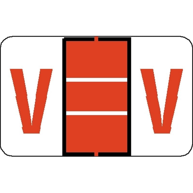 Tab Compatible "V" Labels, Vinyl Stock, 1" X 1.25" Individual Letters - Roll of 500