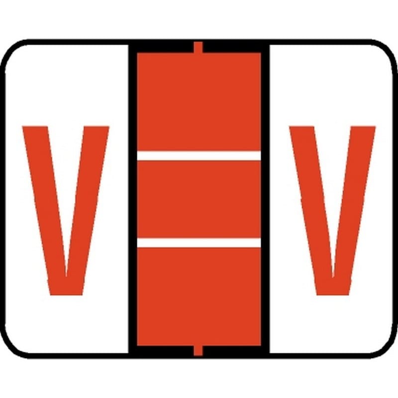 Tab Compatible "V" Labels, Vinyl Kimdura Stock, 1" X 1.25" Individual Letters - Roll of 500