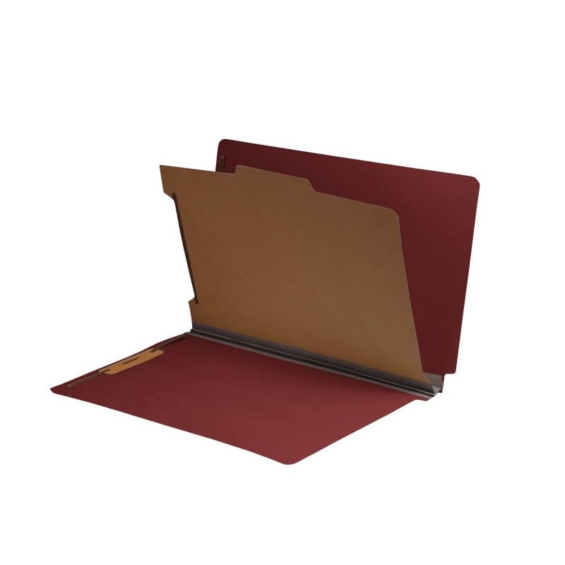 Red Type II Pressboard Classification Folders, Full Cut END TAB, Legal Size, 1 Divider (Box of 10)