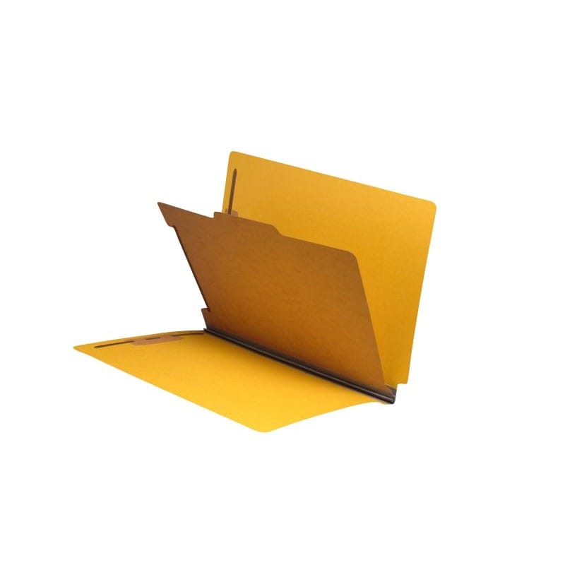 Yellow Type III Pressboard Classification Folders, Full Cut END TAB, Letter Size, 1 Divider (Box of 10)
