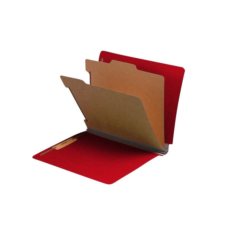 Deep Red Type III Pressboard Classification Folders, Full Cut END TAB, Letter Size, 2 Divider (Box of 10) - Image 2