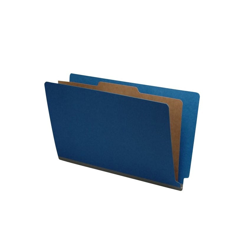 Royal Blue Type III Pressboard Classification Folders, Full Cut END TAB, Legal Size, 1 Divider (Box of 10)