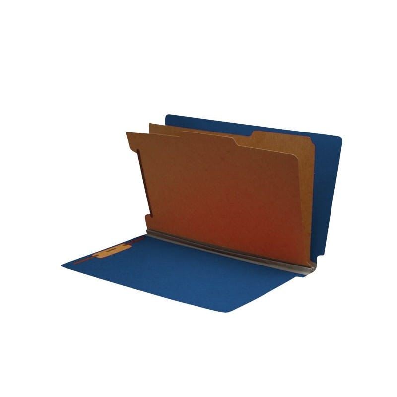 Royal Blue Type III Pressboard Classification Folders, Full Cut END TAB, Legal Size, 2 Divider (Box of 10)