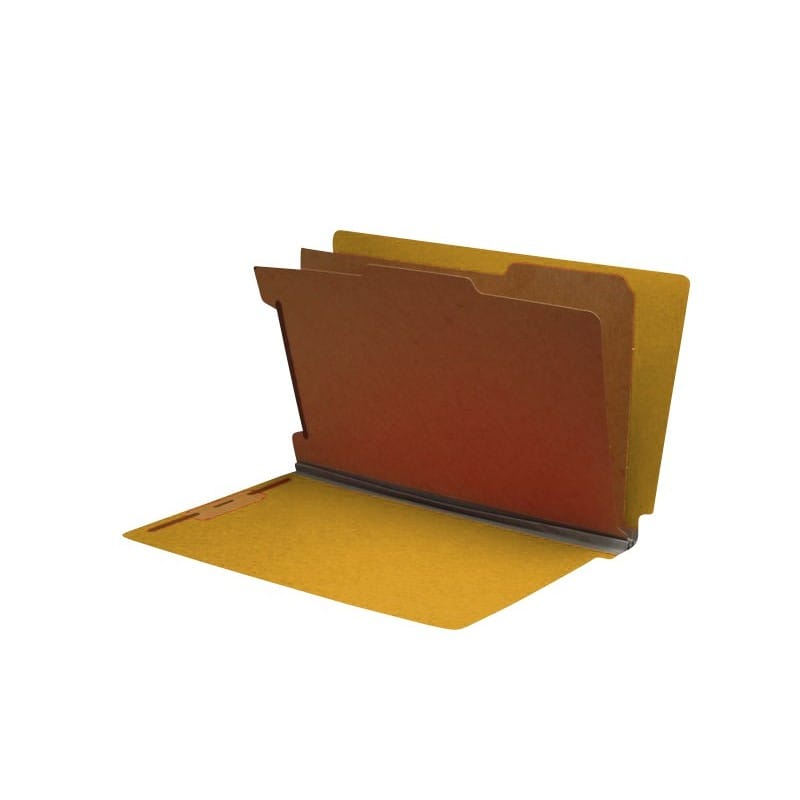 Yellow Type III Pressboard Classification Folders, Full Cut END TAB, Legal Size, 2 Divider (Box of 10)