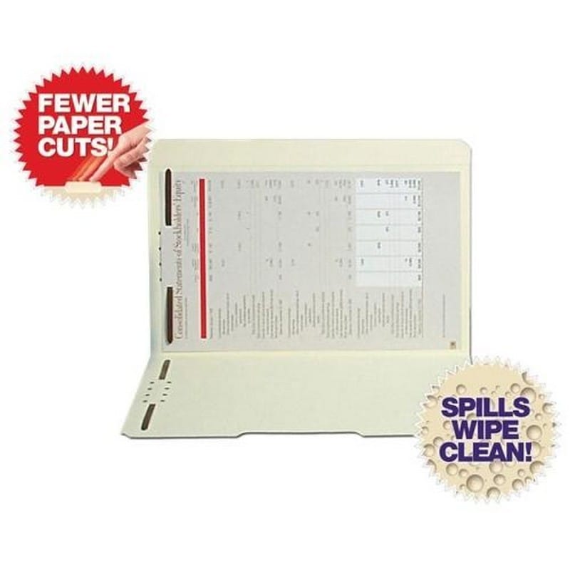 SJ Paper End Tab Paper Cut & Water Resistant, Legal, 2 Fasteners Position #1 and #3, 50/Box