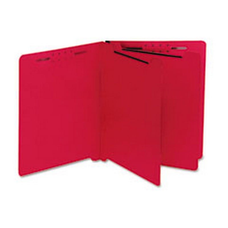SJ Paper Six-Section End-Tab Classification Folders, Pressboard, Letter, Red, 25/Box