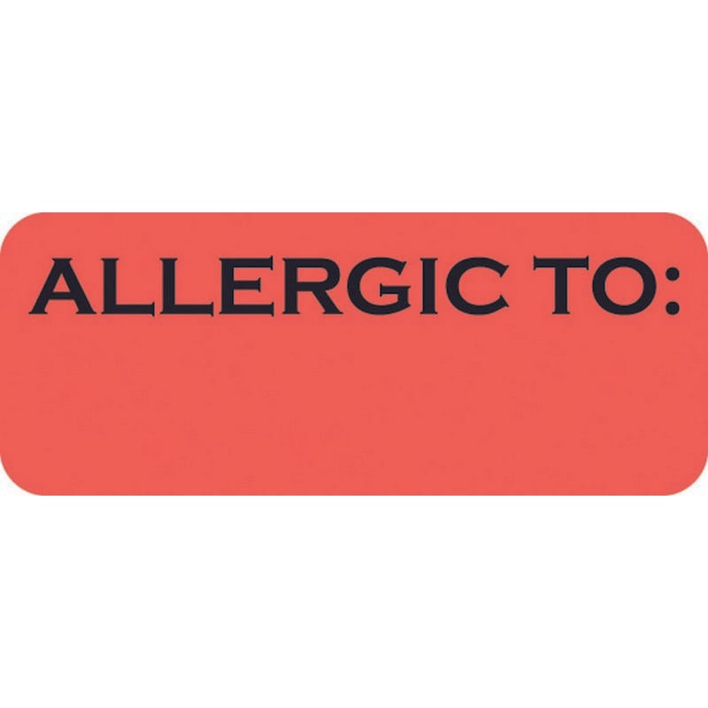 Alert Labels, Allergic To:, Fluorescent Red, 1-7/8" x 3/4" (Roll of 500)