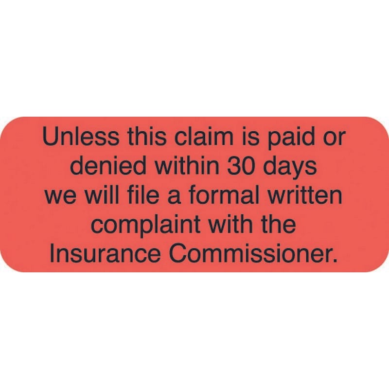 Insurance Labels, Complaint with the Insurance Commissioner - Fluorescent Red , 1-7/8" X 3/4" (Roll of 500)
