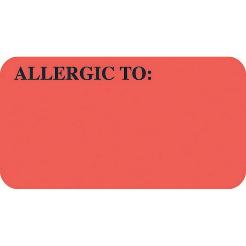 Allergy Warning Labels, ALLERGIC TO: - Fl Red, 1-5/8" X 7/8" (Roll of 500)