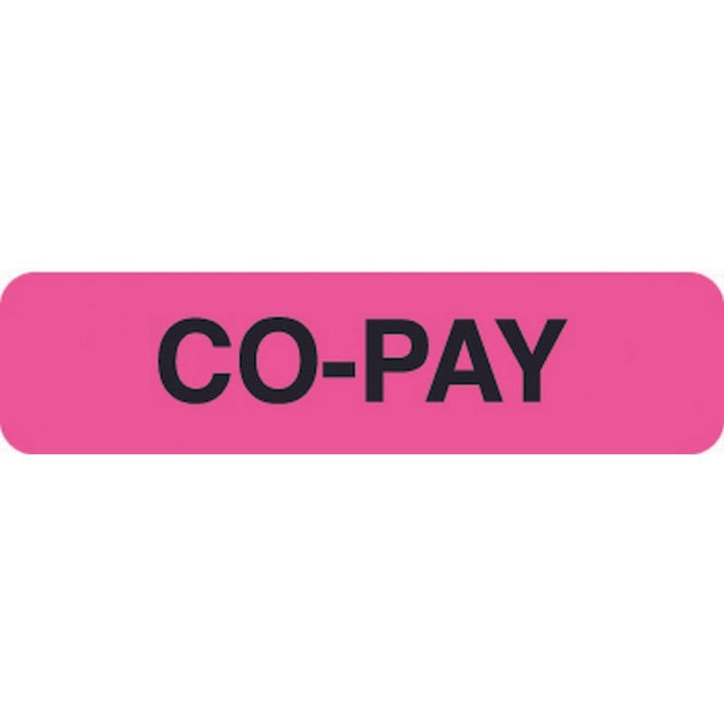 Insurance Labels, CO-PAY - Fluorescent Pink , 1-1/4" X 5/16" (Roll of 500)