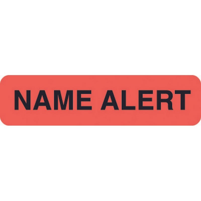 Alert Labels, NAME ALERT - Fl Red, 1-1/4" X 5/16" (Roll of 500)
