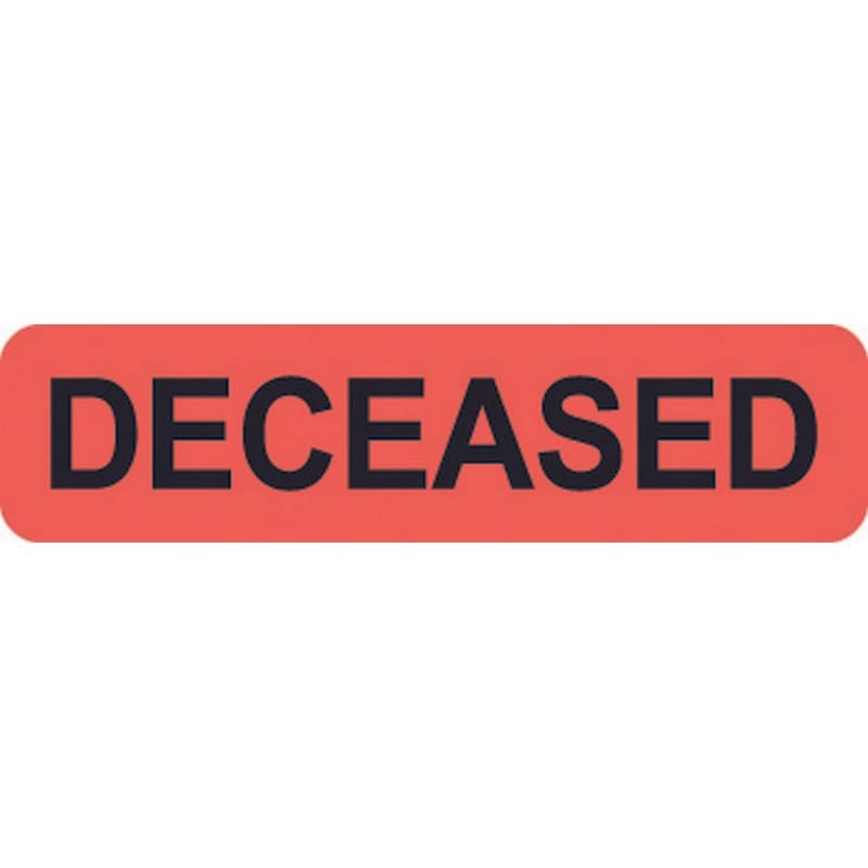 Chart Labels, DECEASED - Fl Red, 1-1/4" X 5/16" (Roll of 500)